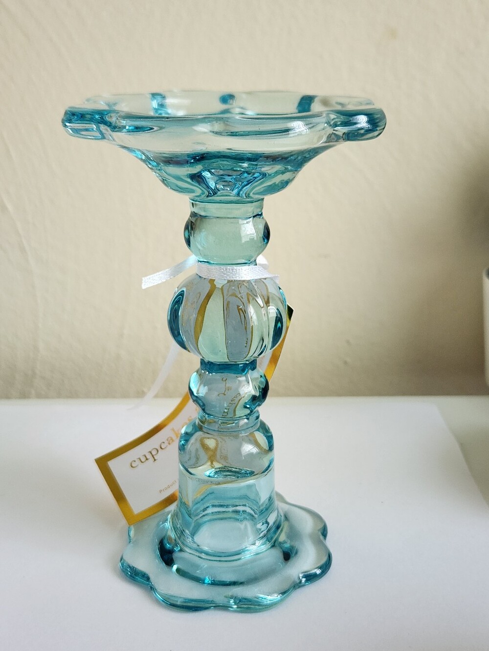 Cupcakes & Cashmere Aqua Glass Decorative CANDLE holder